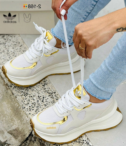 ADIDAS DAMA FULL BEIGE X DORADO